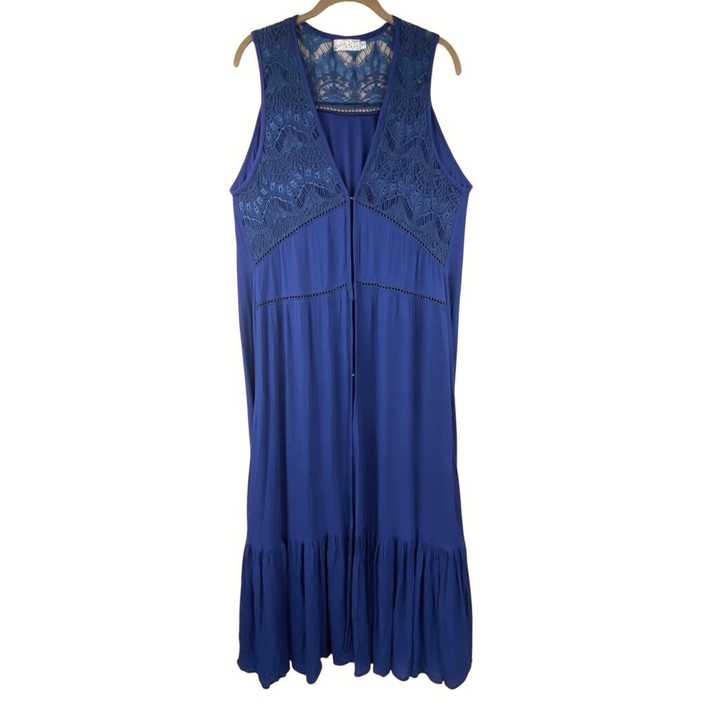 Free People Boho Maxi Duster Dress Blue ONE SIZE New Without Tags